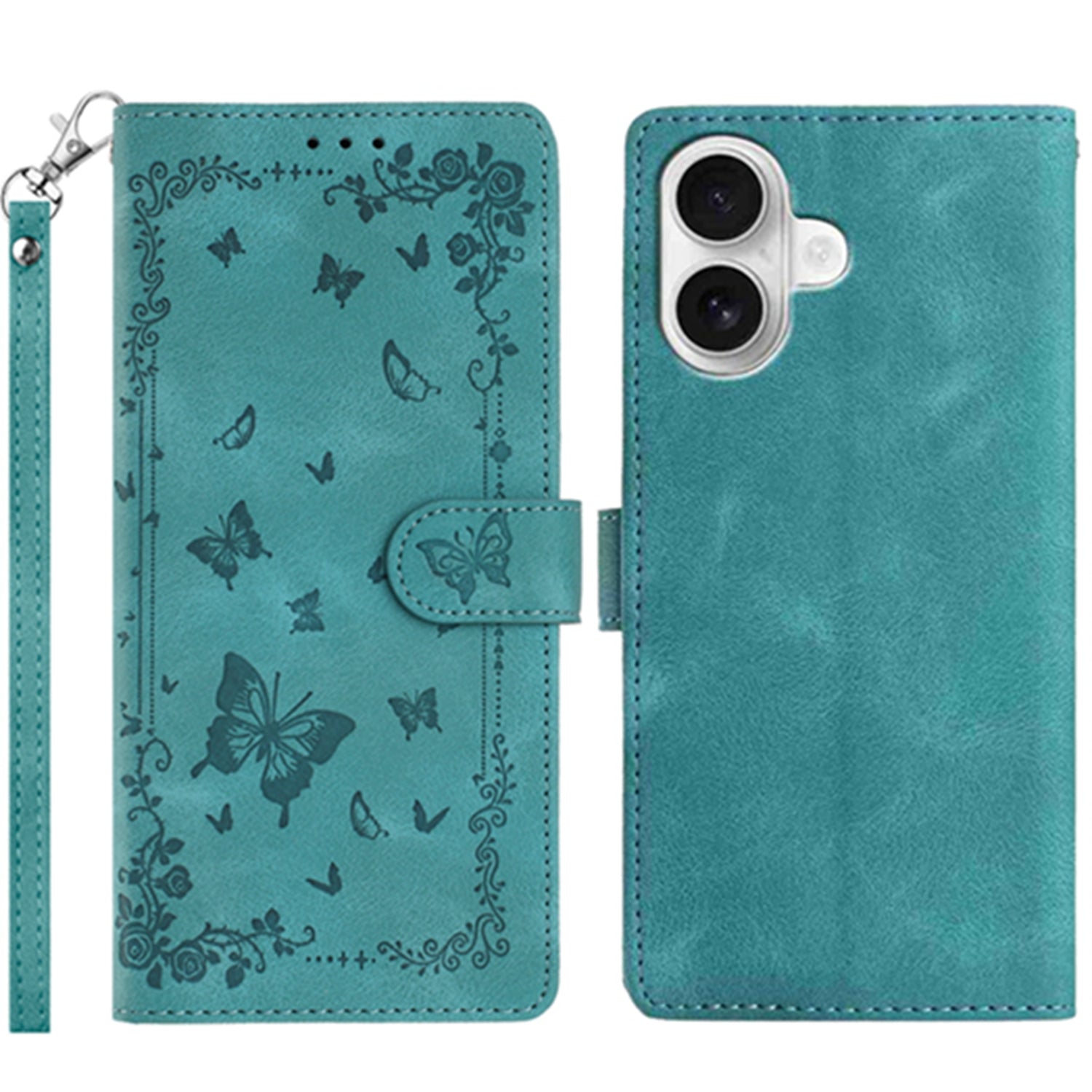 For iPhone 16 Case Garden Imprinted PU Leather Wallet Phone Cover with Wrist Strap