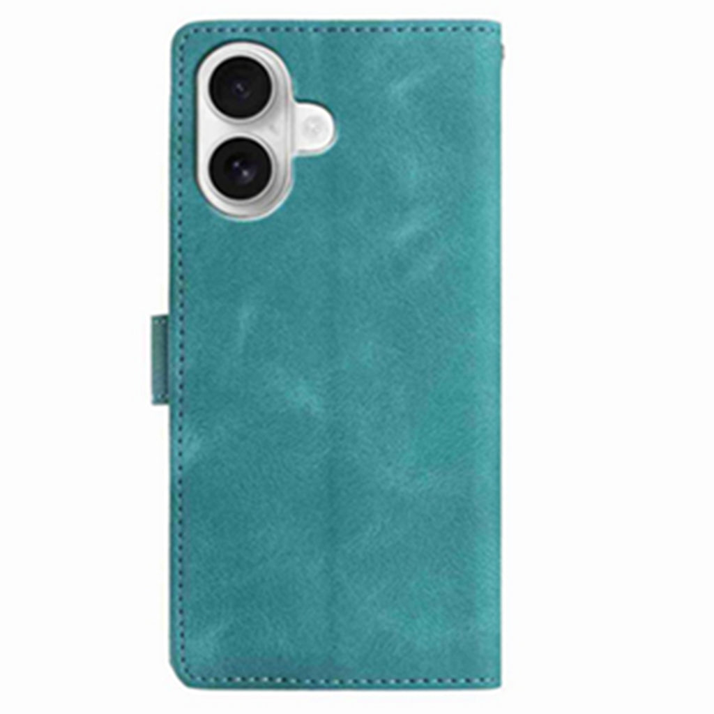For iPhone 16 Case Garden Imprinted PU Leather Wallet Phone Cover with Wrist Strap