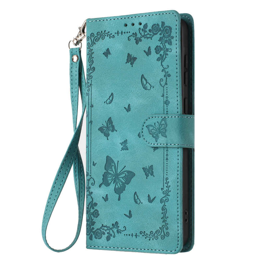 For iPhone 16 Case Garden Imprinted PU Leather Wallet Phone Cover with Wrist Strap