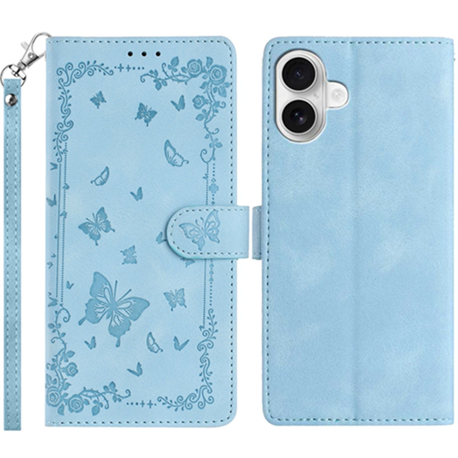 For iPhone 16 Case Garden Imprinted PU Leather Wallet Phone Cover with Wrist Strap