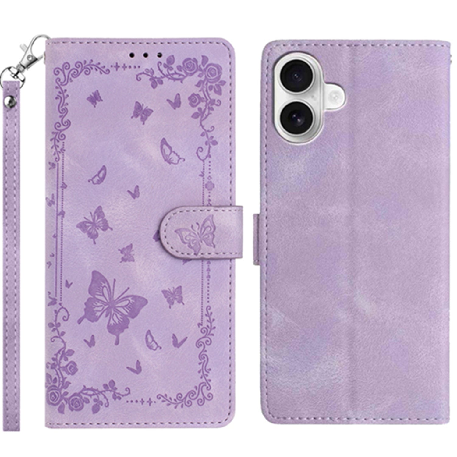 For iPhone 16 Case Garden Imprinted PU Leather Wallet Phone Cover with Wrist Strap