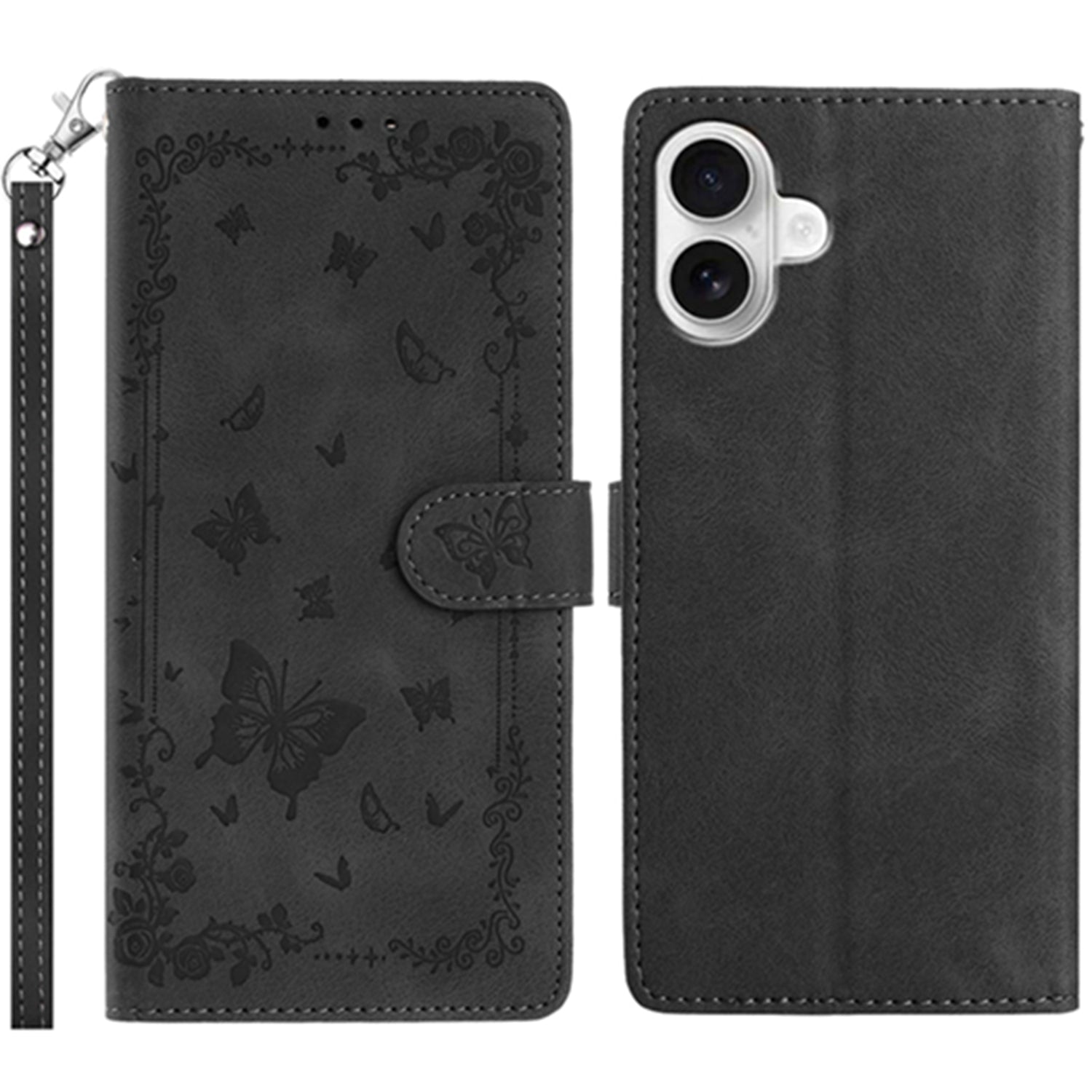 For iPhone 16 Case Garden Imprinted PU Leather Wallet Phone Cover with Wrist Strap