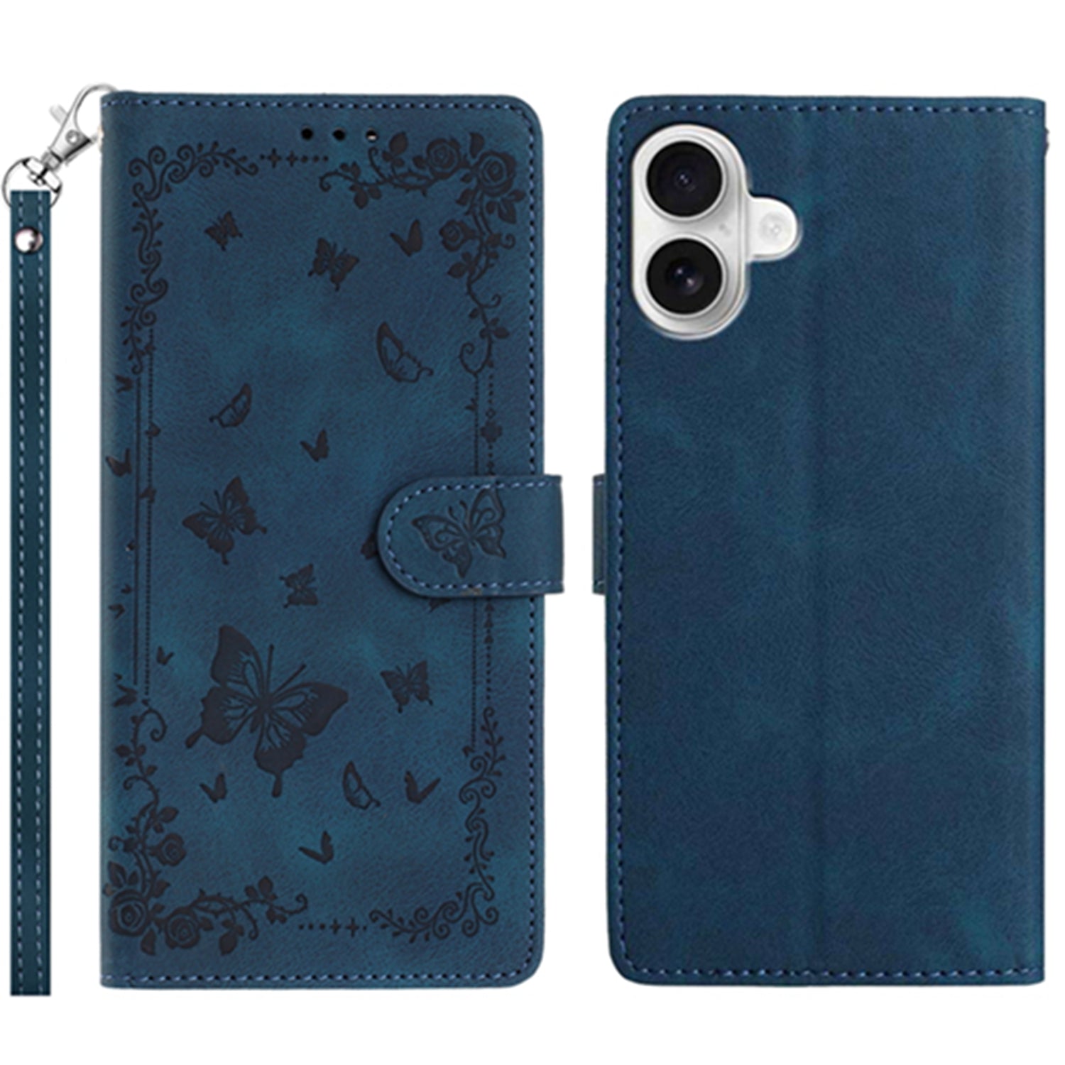 For iPhone 16 Case Garden Imprinted PU Leather Wallet Phone Cover with Wrist Strap
