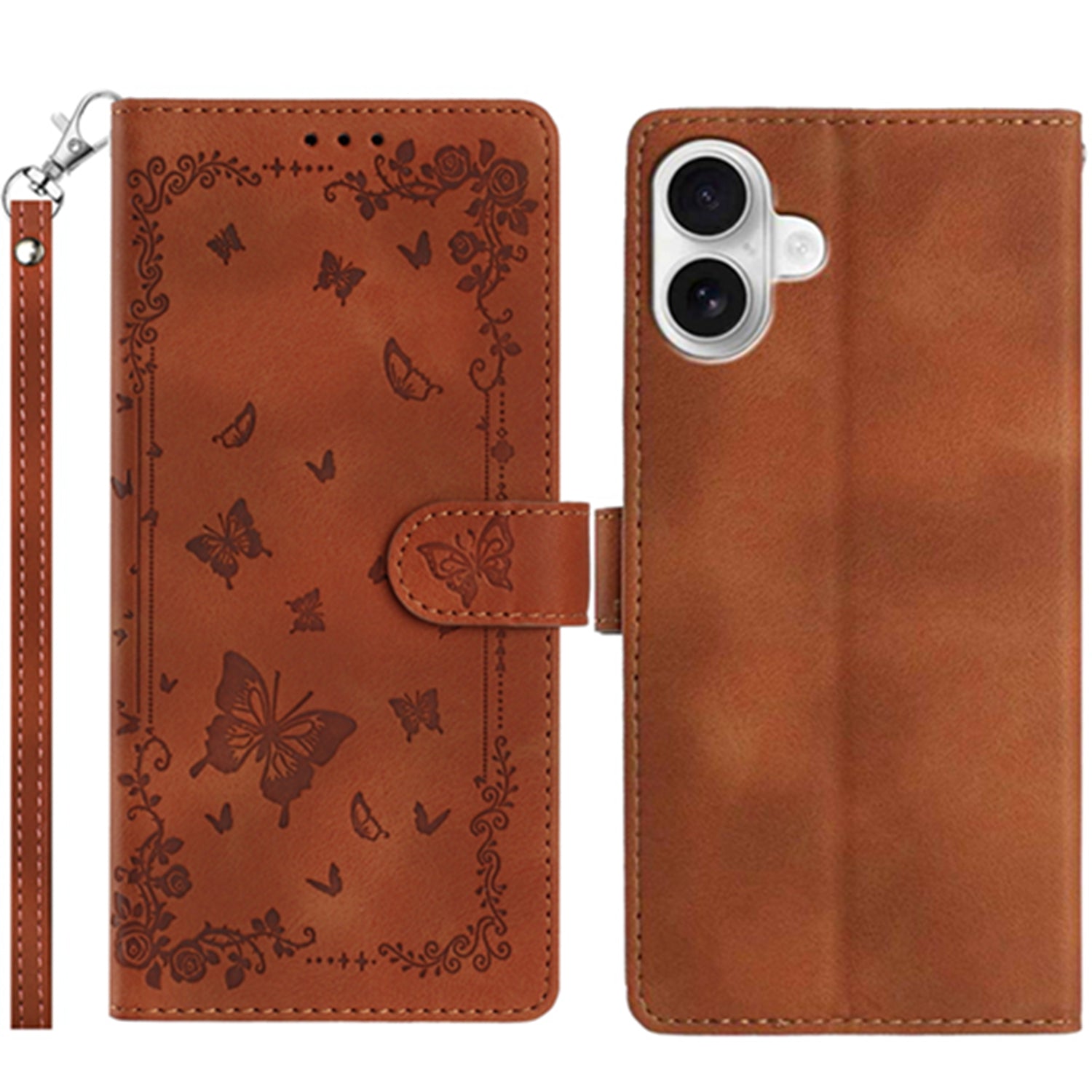 For iPhone 16 Case Garden Imprinted PU Leather Wallet Phone Cover with Wrist Strap