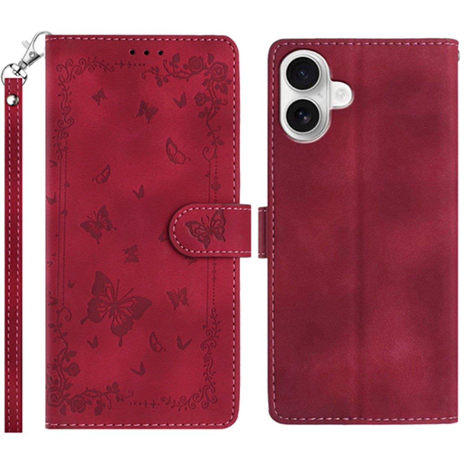 For iPhone 16 Case Garden Imprinted PU Leather Wallet Phone Cover with Wrist Strap