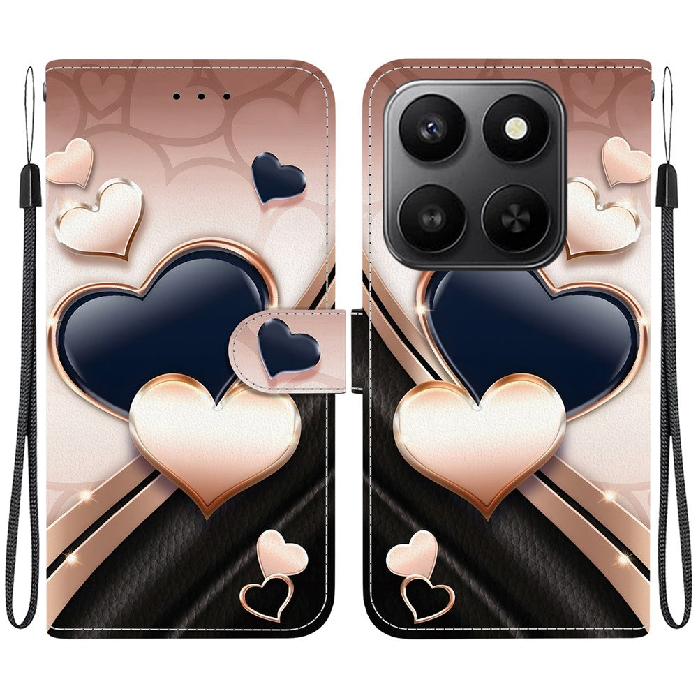 For Honor 400 Smart 5G / 4G / X7d 4G Leather Case Stand Wallet Pattern Printing Phone Cover with Wrist Strap