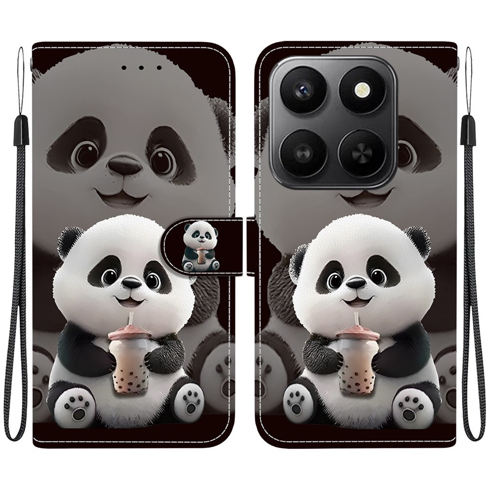 For Honor 400 Smart 5G / 4G / X7d 4G Leather Case Stand Wallet Pattern Printing Phone Cover with Wrist Strap