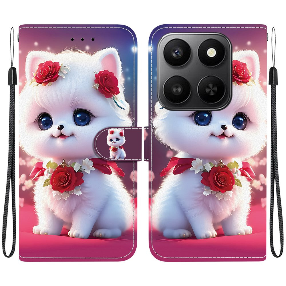 For Honor 400 Smart 5G / 4G / X7d 4G Leather Case Stand Wallet Pattern Printing Phone Cover with Wrist Strap