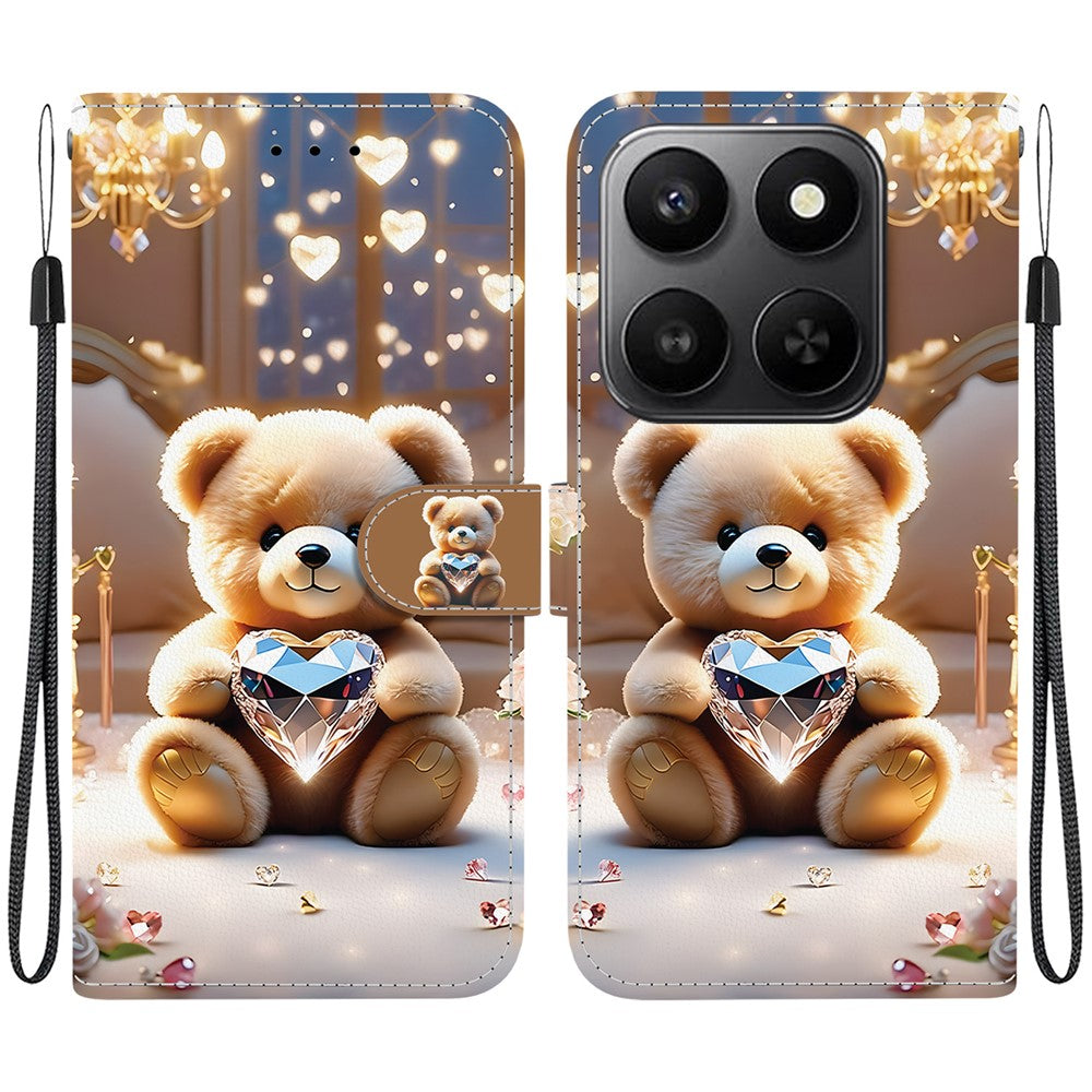 For Honor 400 Smart 5G / 4G / X7d 4G Leather Case Stand Wallet Pattern Printing Phone Cover with Wrist Strap