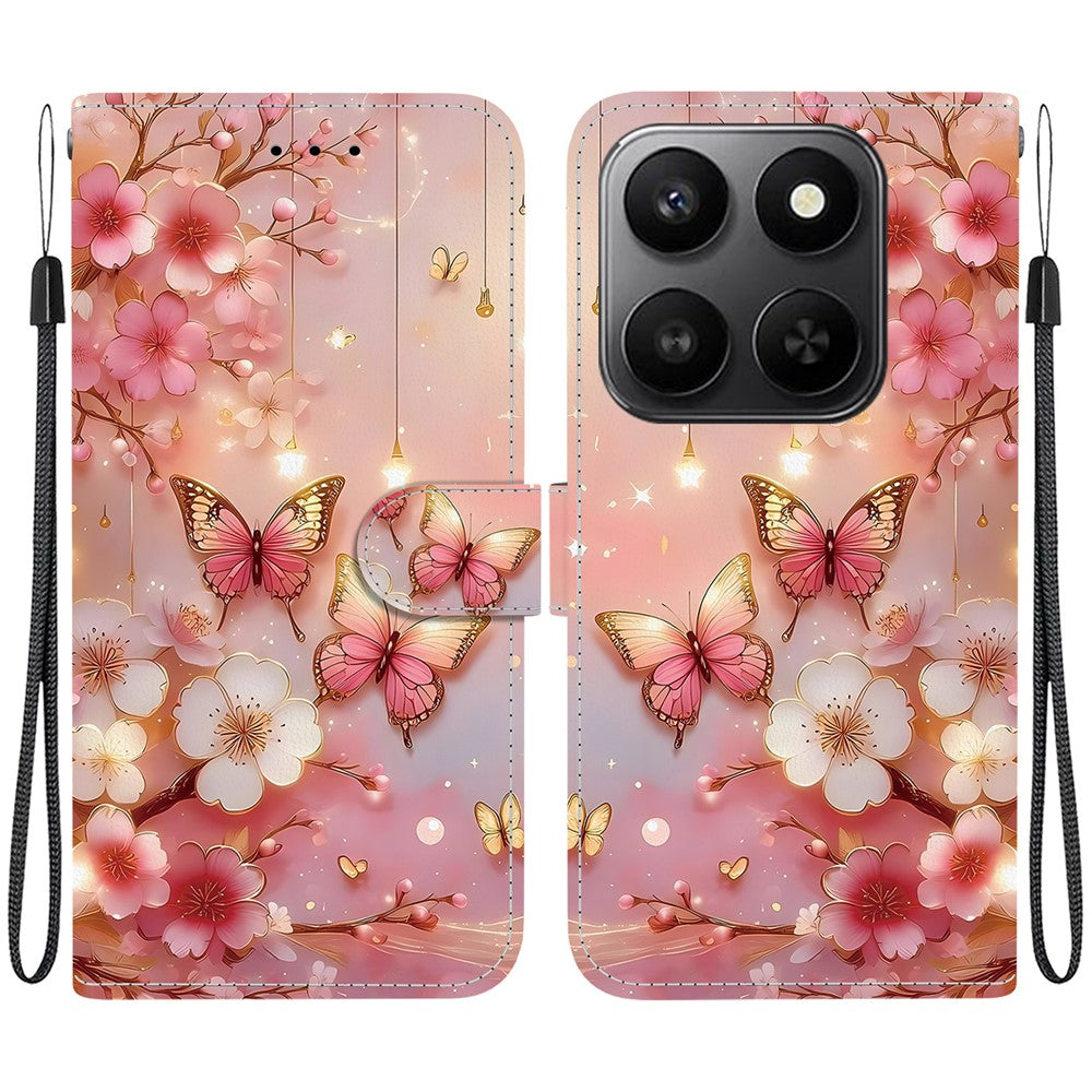 For Honor 400 Smart 5G / 4G / X7d 4G Leather Case Stand Wallet Pattern Printing Phone Cover with Wrist Strap