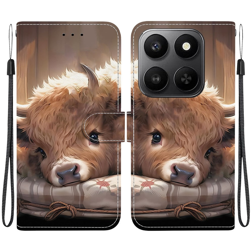 For Honor 400 Smart 5G / 4G / X7d 4G Leather Case Stand Wallet Pattern Printing Phone Cover with Wrist Strap