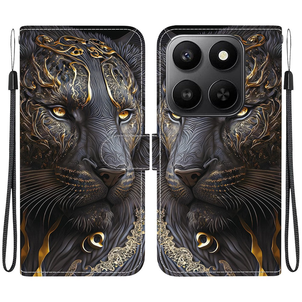 For Honor 400 Smart 5G / 4G / X7d 4G Leather Case Stand Wallet Pattern Printing Phone Cover with Wrist Strap