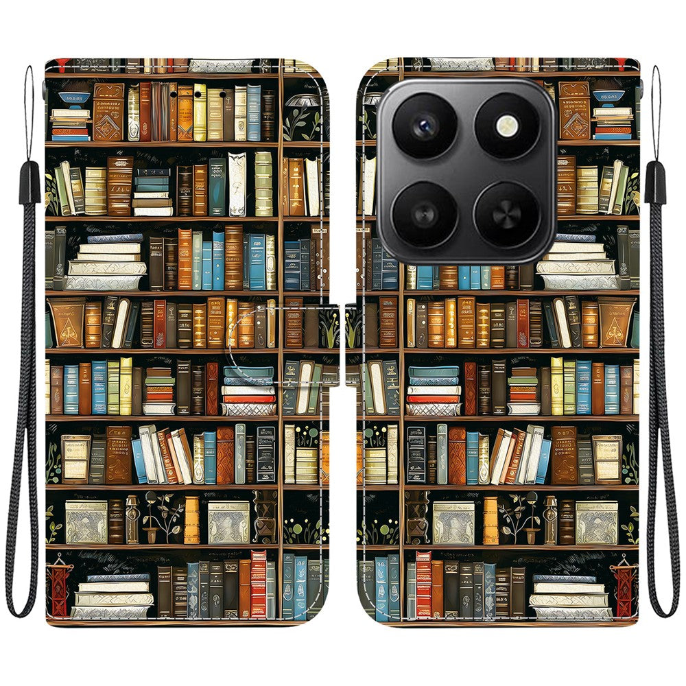 For Honor 400 Smart 5G / 4G / X7d 4G Leather Case Stand Wallet Pattern Printing Phone Cover with Wrist Strap