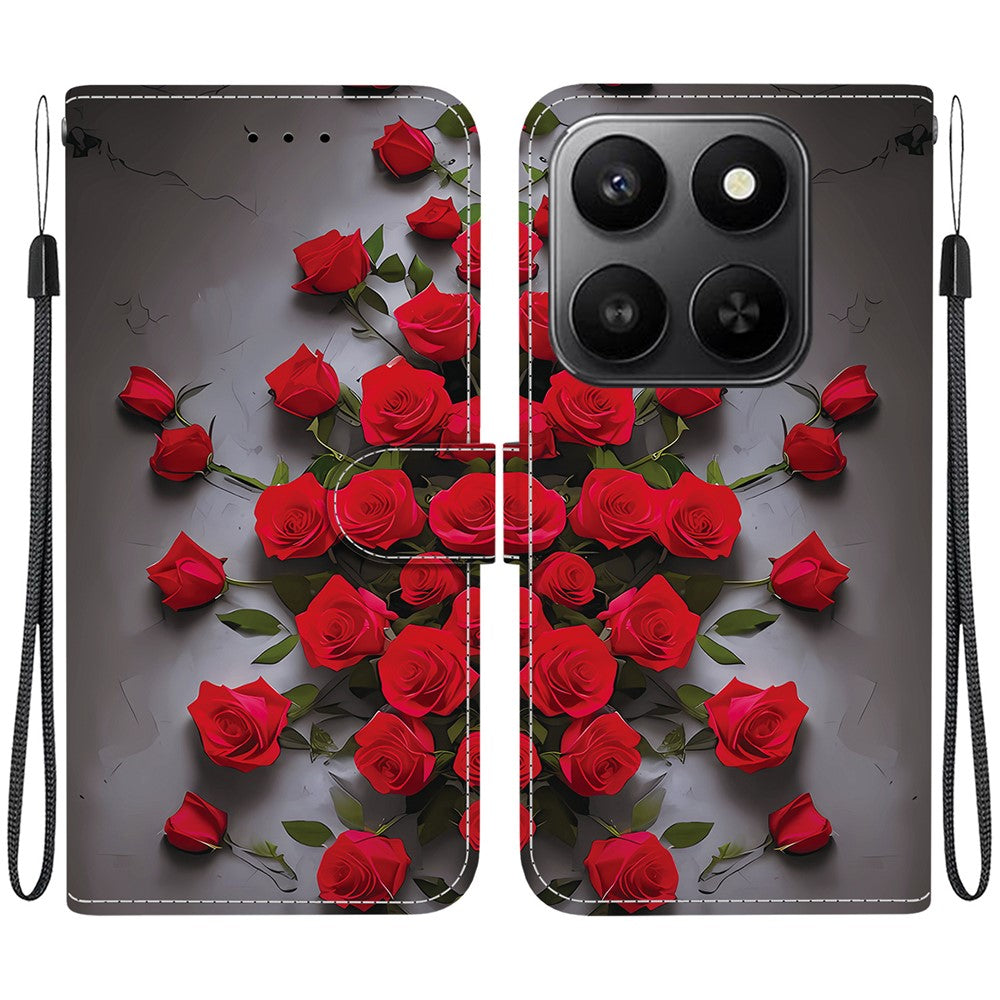 For Honor 400 Smart 5G / 4G / X7d 4G Leather Case Stand Wallet Pattern Printing Phone Cover with Wrist Strap