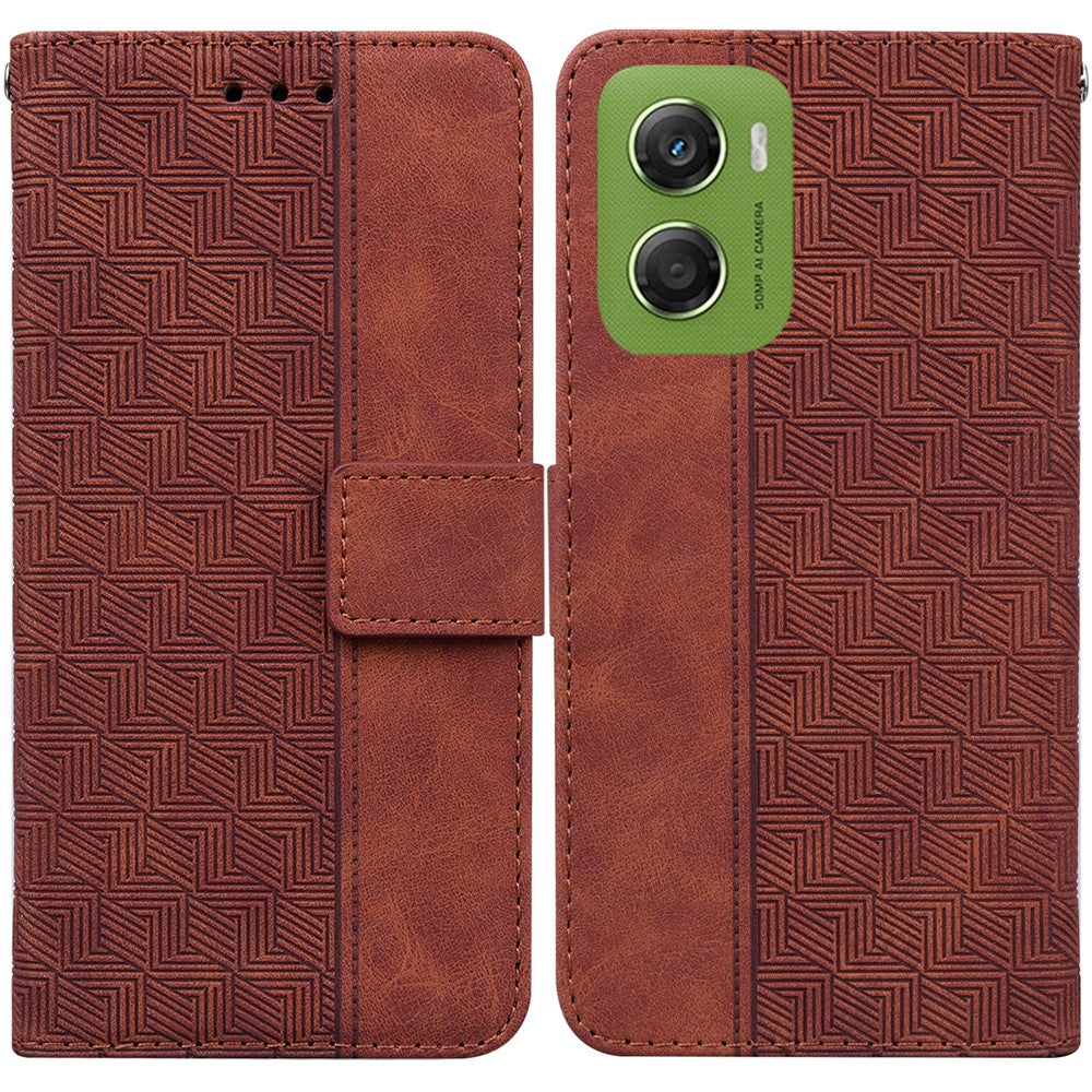 For Motorola Moto G06 4G Case Geometry Pattern Leather Wallet Phone Cover with Wrist Strap