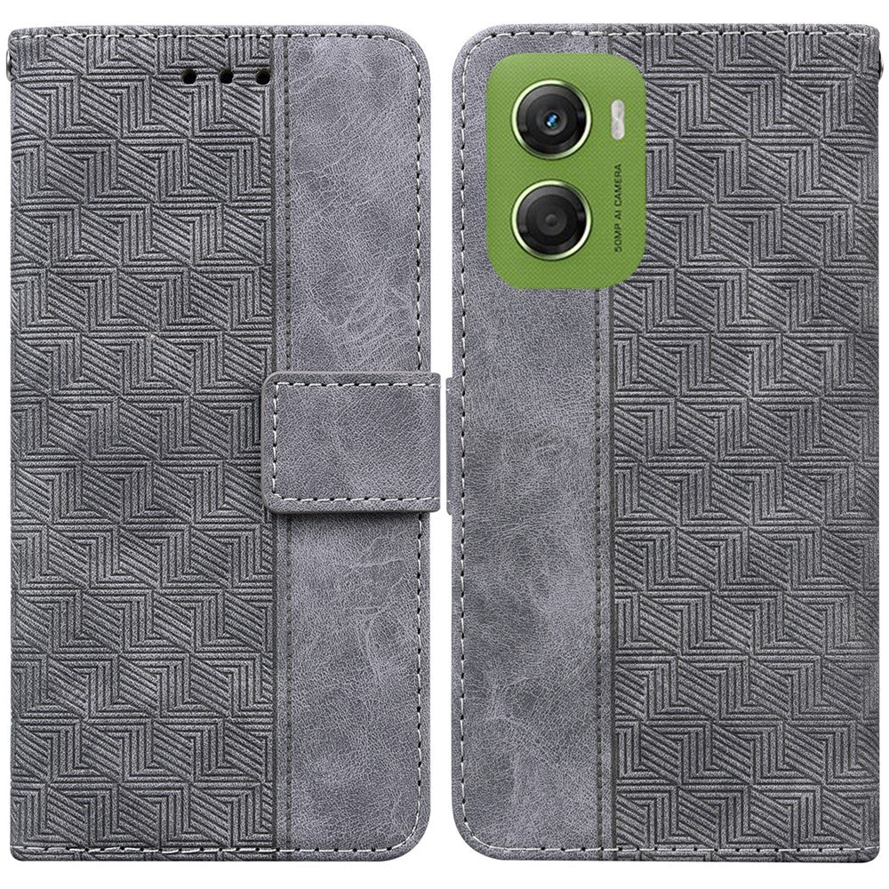 For Motorola Moto G06 4G Case Geometry Pattern Leather Wallet Phone Cover with Wrist Strap