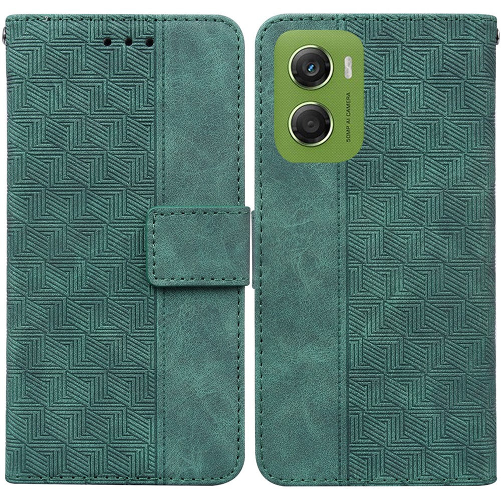 For Motorola Moto G06 4G Case Geometry Pattern Leather Wallet Phone Cover with Wrist Strap
