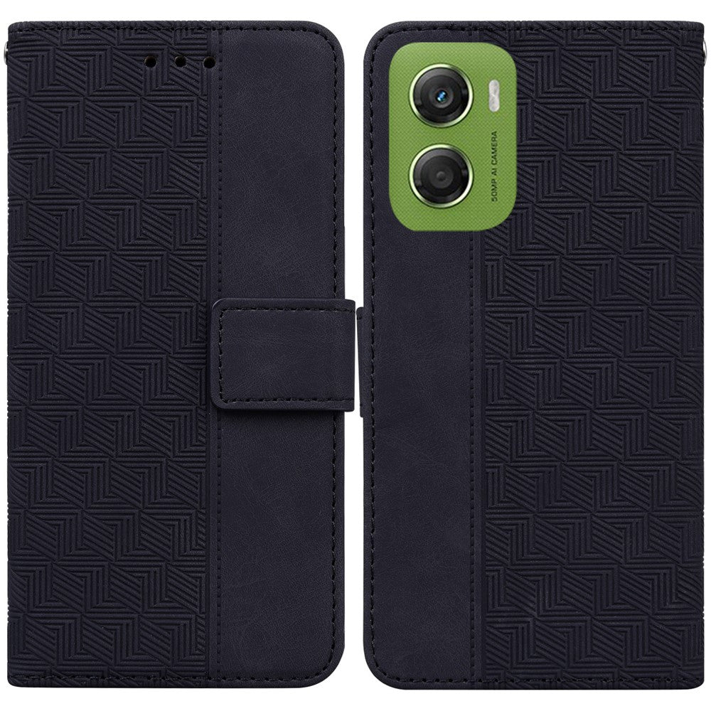 For Motorola Moto G06 4G Case Geometry Pattern Leather Wallet Phone Cover with Wrist Strap