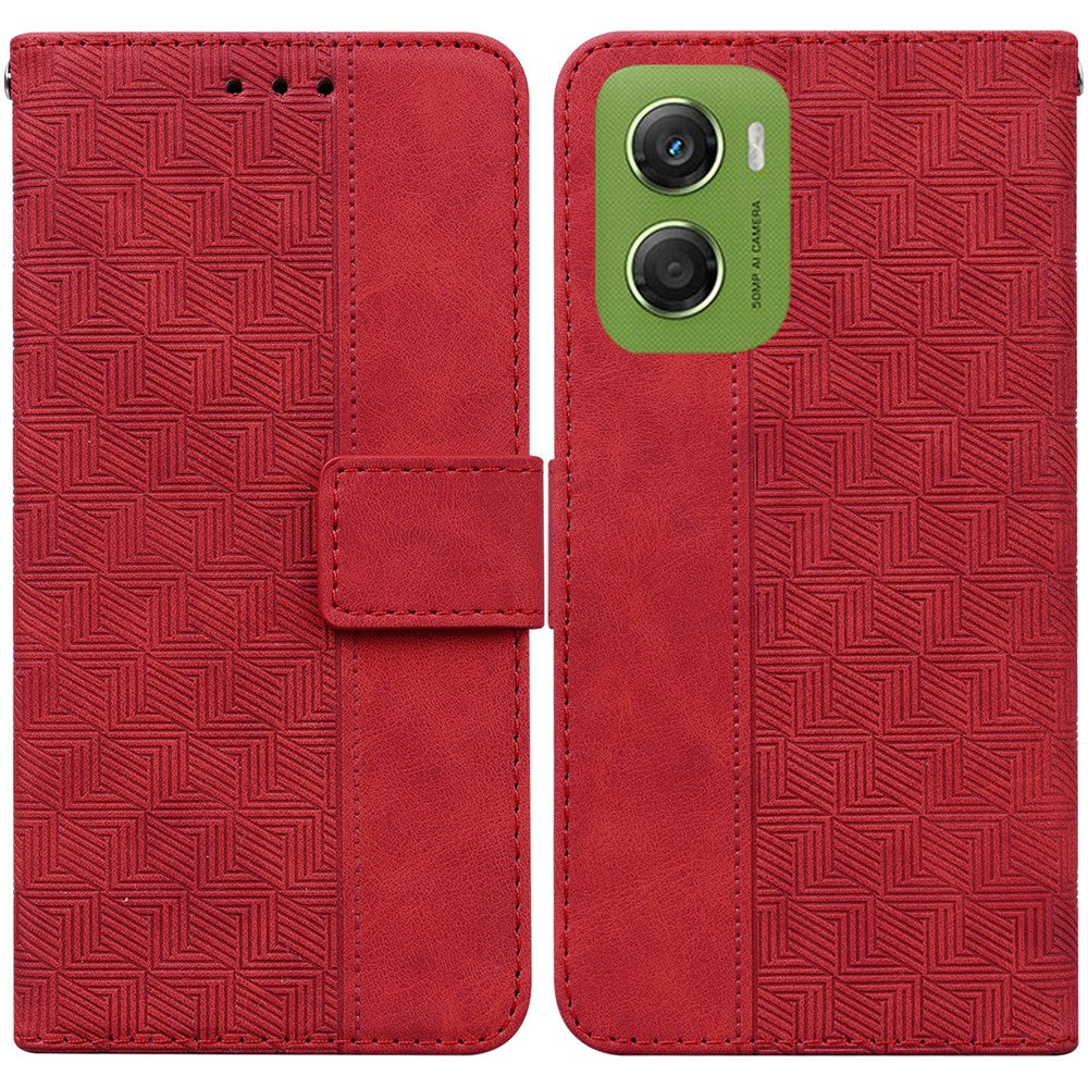 For Motorola Moto G06 4G Case Geometry Pattern Leather Wallet Phone Cover with Wrist Strap