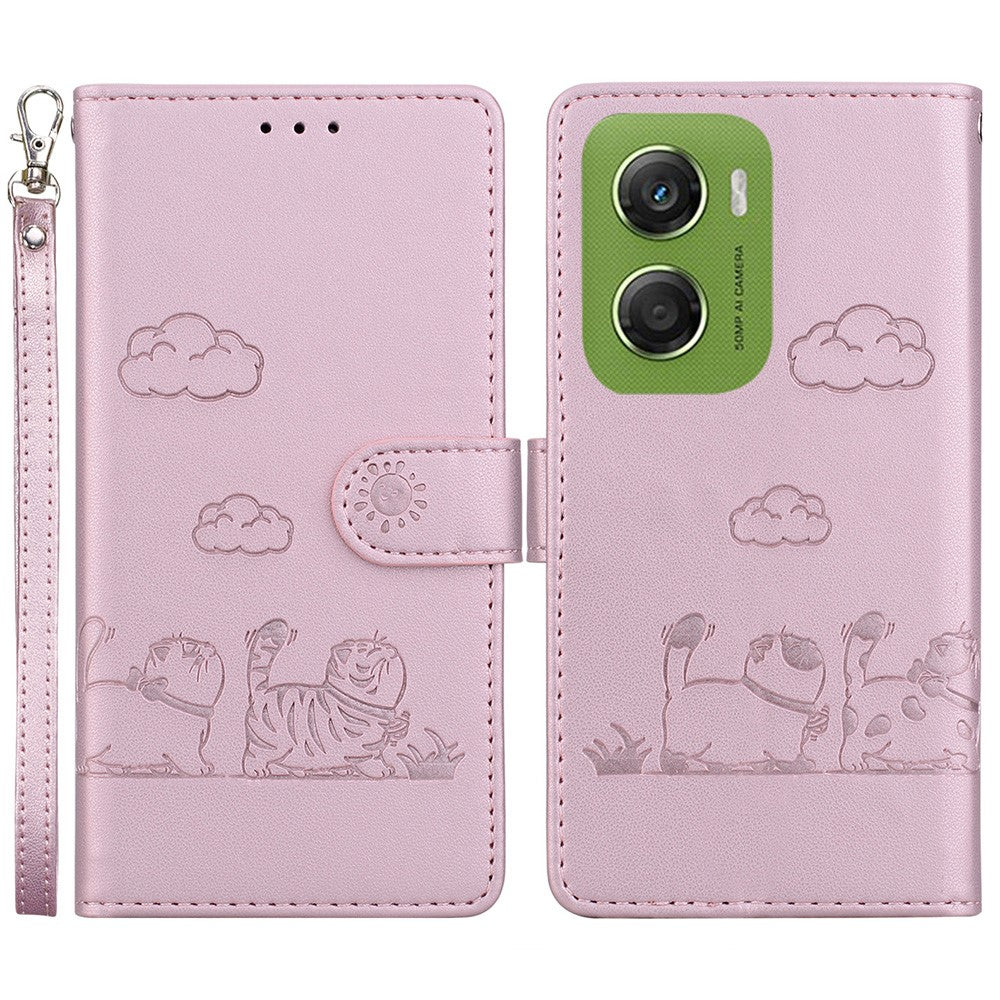 For Motorola Moto G06 4G Case RFID Blocking Kitten Pattern TPU + PU Leather Phone Cover with Wrist Strap