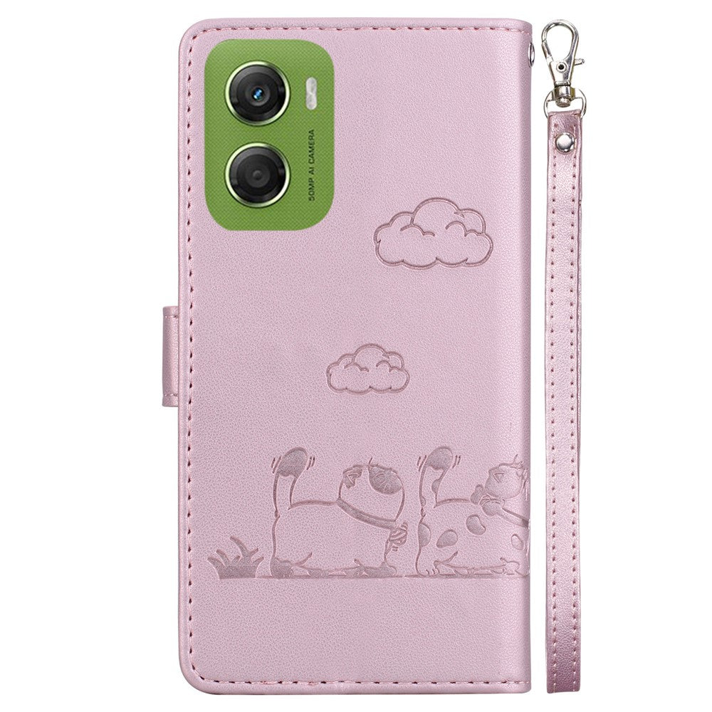 For Motorola Moto G06 4G Case RFID Blocking Kitten Pattern TPU + PU Leather Phone Cover with Wrist Strap