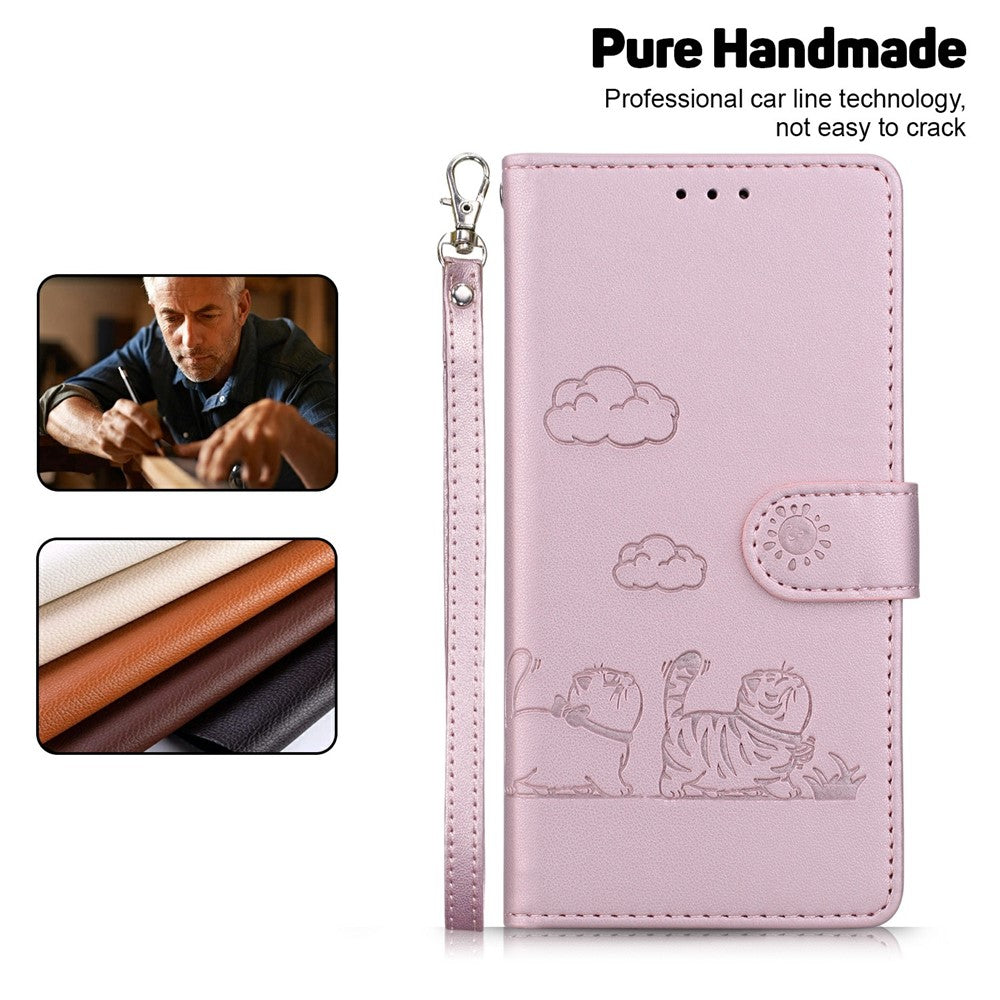 For Motorola Moto G06 4G Case RFID Blocking Kitten Pattern TPU + PU Leather Phone Cover with Wrist Strap