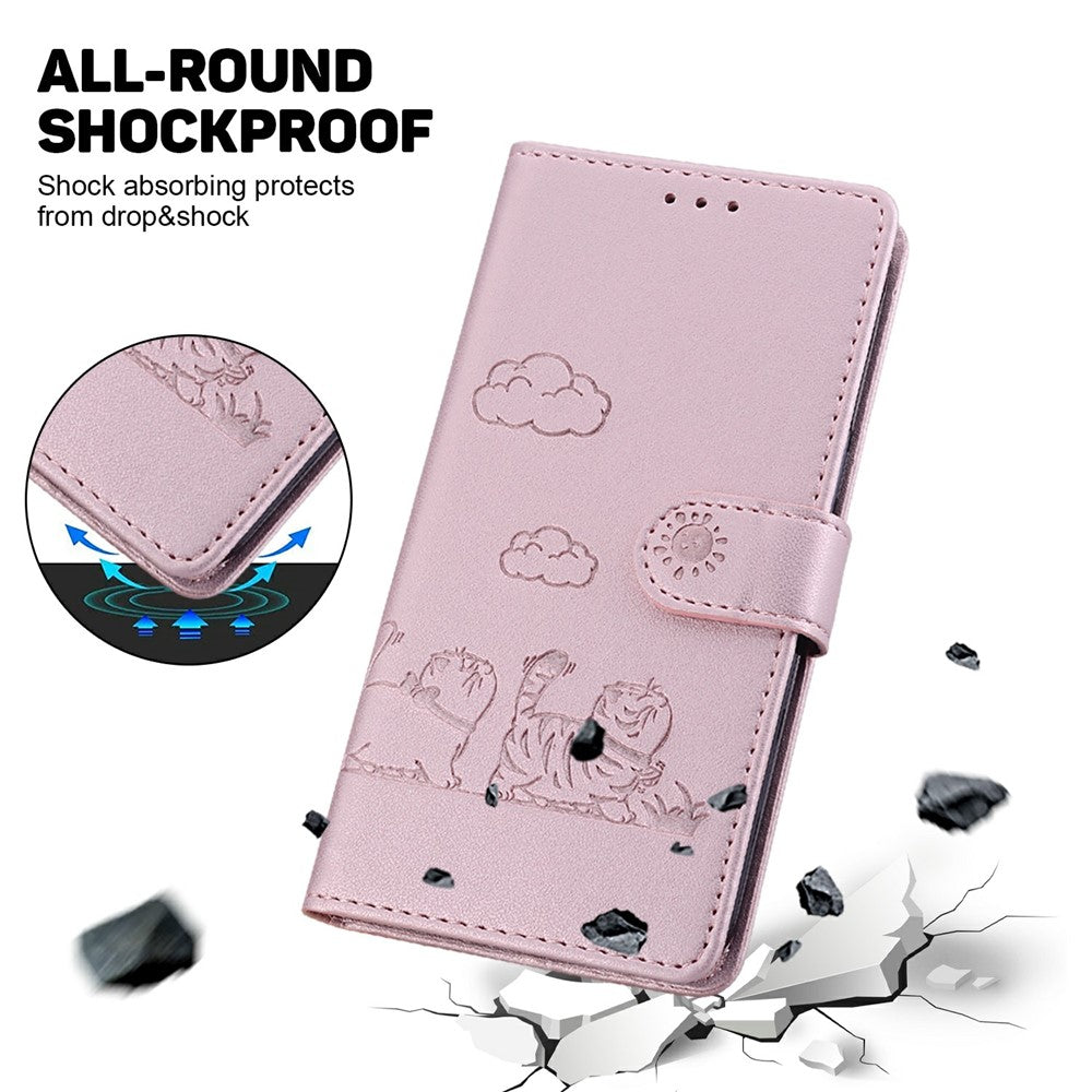 For Motorola Moto G06 4G Case RFID Blocking Kitten Pattern TPU + PU Leather Phone Cover with Wrist Strap