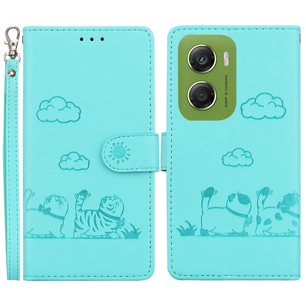For Motorola Moto G06 4G Case RFID Blocking Kitten Pattern TPU + PU Leather Phone Cover with Wrist Strap