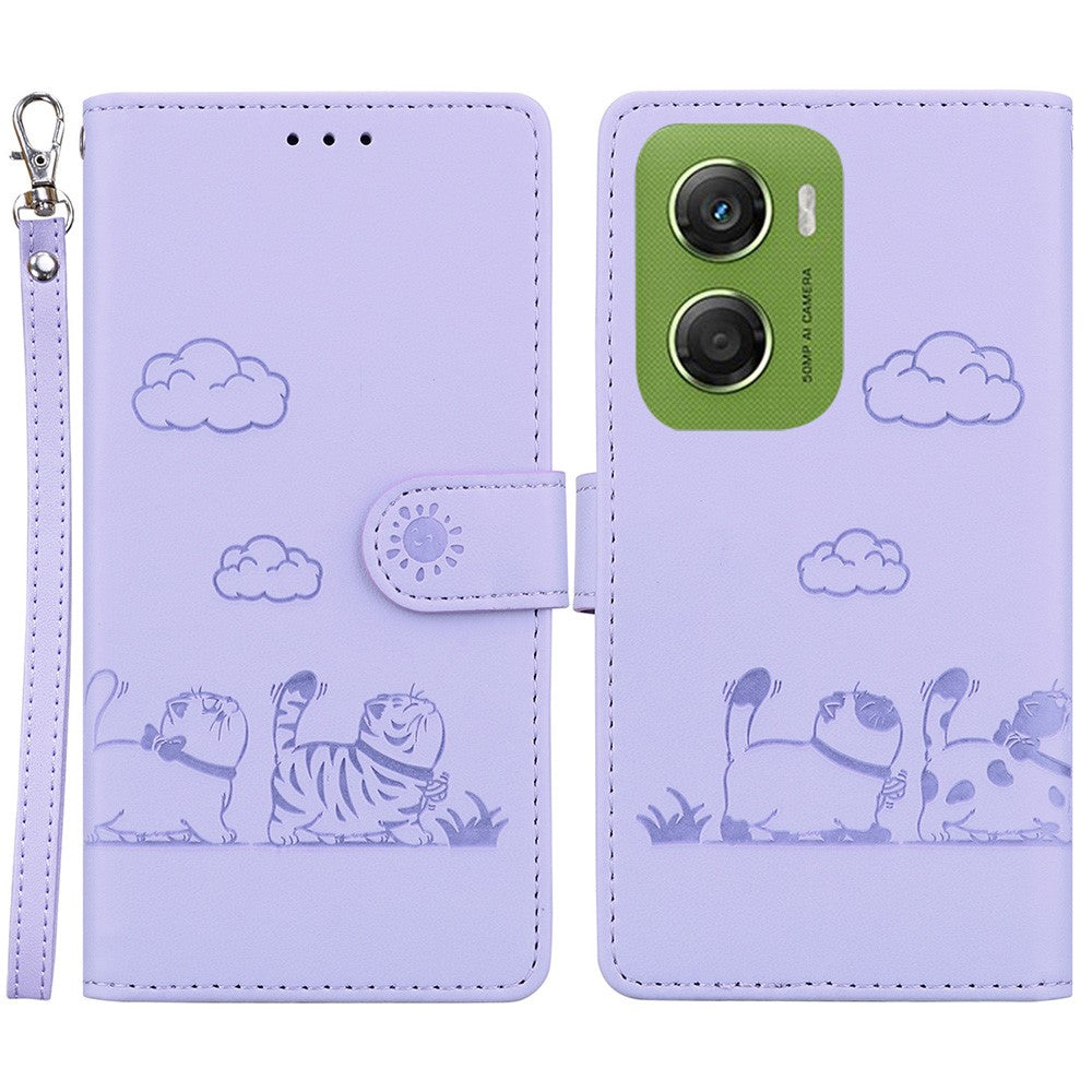 For Motorola Moto G06 4G Case RFID Blocking Kitten Pattern TPU + PU Leather Phone Cover with Wrist Strap