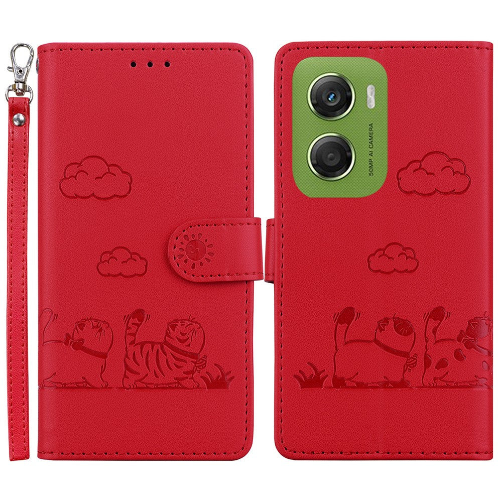 For Motorola Moto G06 4G Case RFID Blocking Kitten Pattern TPU + PU Leather Phone Cover with Wrist Strap