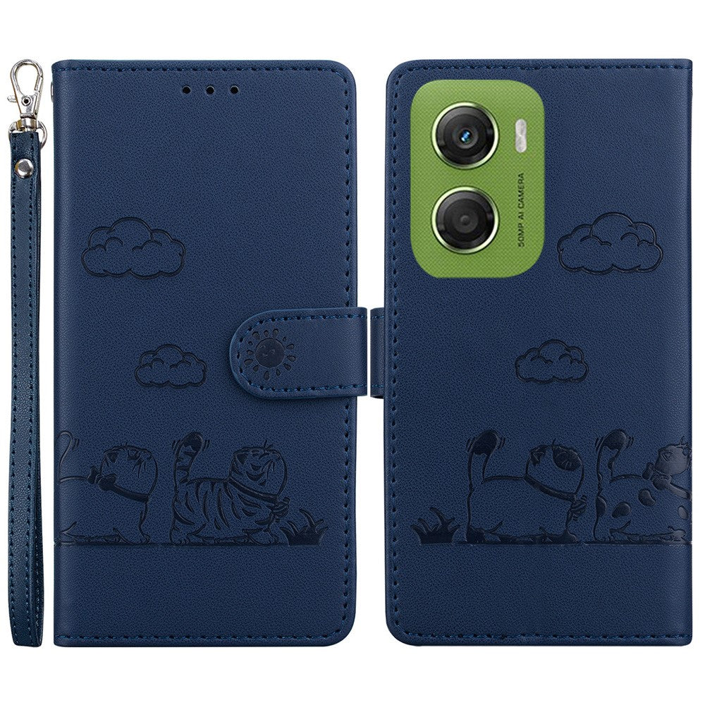 For Motorola Moto G06 4G Case RFID Blocking Kitten Pattern TPU + PU Leather Phone Cover with Wrist Strap