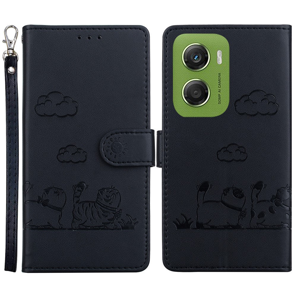 For Motorola Moto G06 4G Case RFID Blocking Kitten Pattern TPU + PU Leather Phone Cover with Wrist Strap