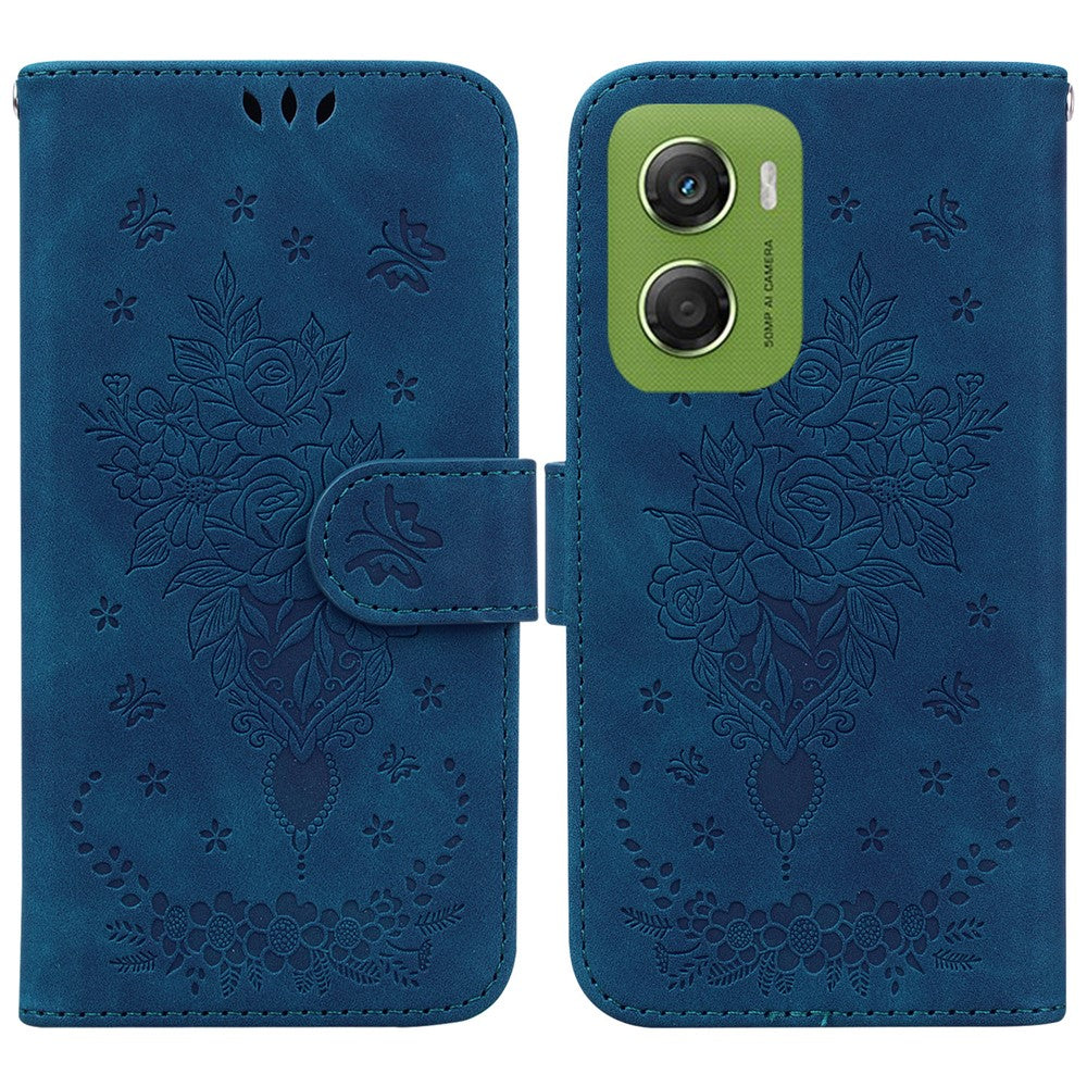 For Motorola Moto G06 4G Case Butterfly Flower Imprint PU Leather Wallet Phone Cover with Strap
