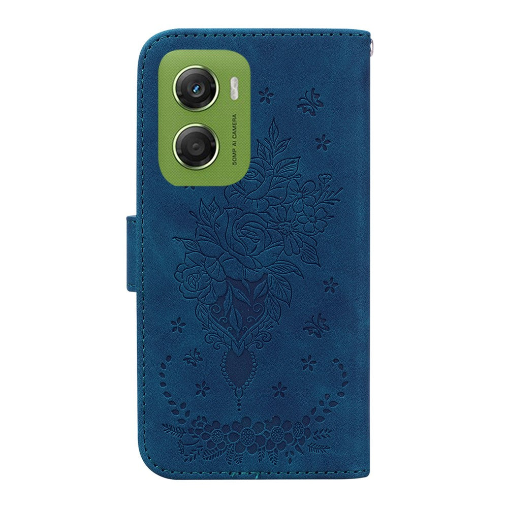 For Motorola Moto G06 4G Case Butterfly Flower Imprint PU Leather Wallet Phone Cover with Strap