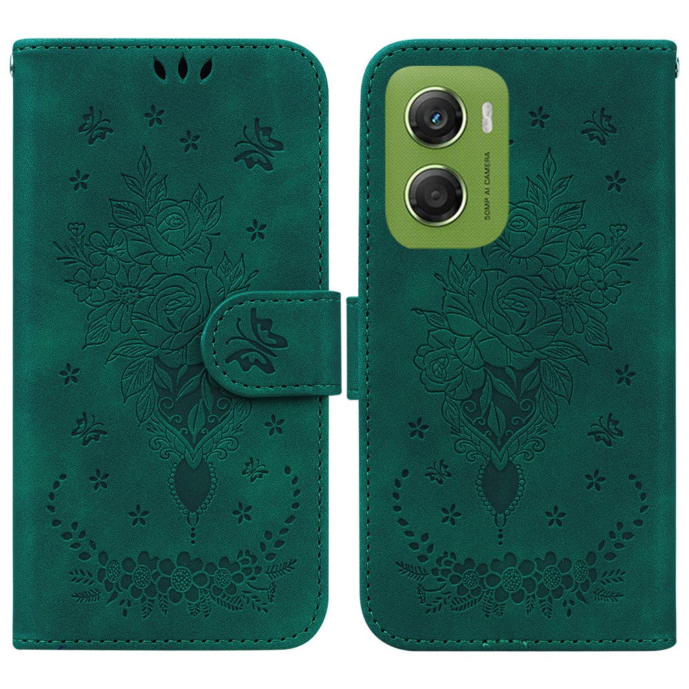 For Motorola Moto G06 4G Case Butterfly Flower Imprint PU Leather Wallet Phone Cover with Strap