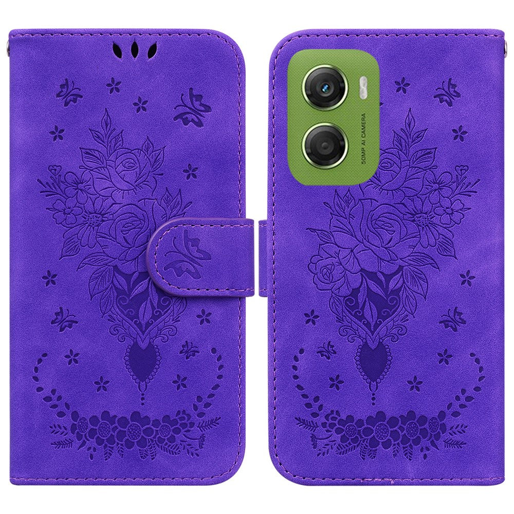 For Motorola Moto G06 4G Case Butterfly Flower Imprint PU Leather Wallet Phone Cover with Strap