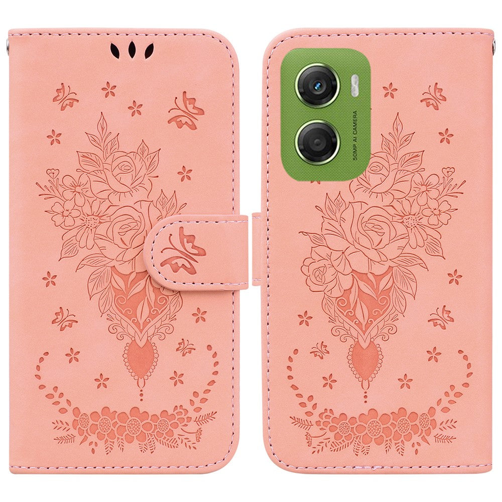 For Motorola Moto G06 4G Case Butterfly Flower Imprint PU Leather Wallet Phone Cover with Strap