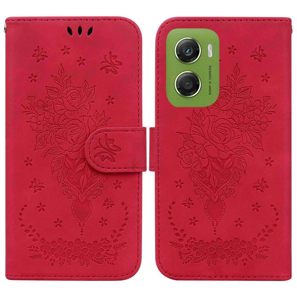 For Motorola Moto G06 4G Case Butterfly Flower Imprint PU Leather Wallet Phone Cover with Strap