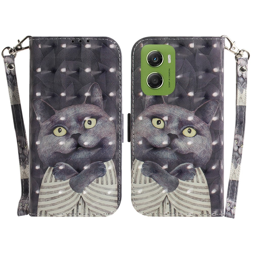 For Motorola Moto G06 4G Case Pattern Printing Leather Wallet Phone Cover with Wrist Strap