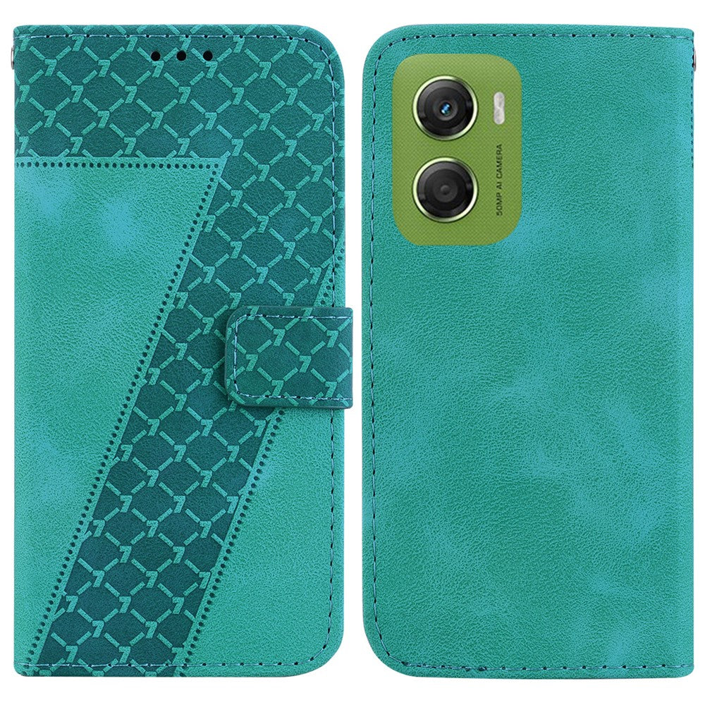 For Motorola Moto G06 4G Stand Case 7-Shaped Pattern Imprint Leather Phone Cover with Strap