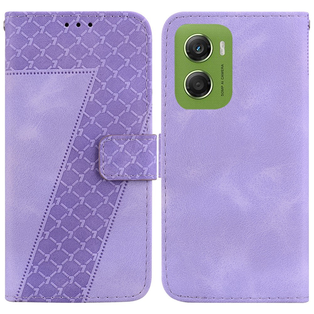 For Motorola Moto G06 4G Stand Case 7-Shaped Pattern Imprint Leather Phone Cover with Strap