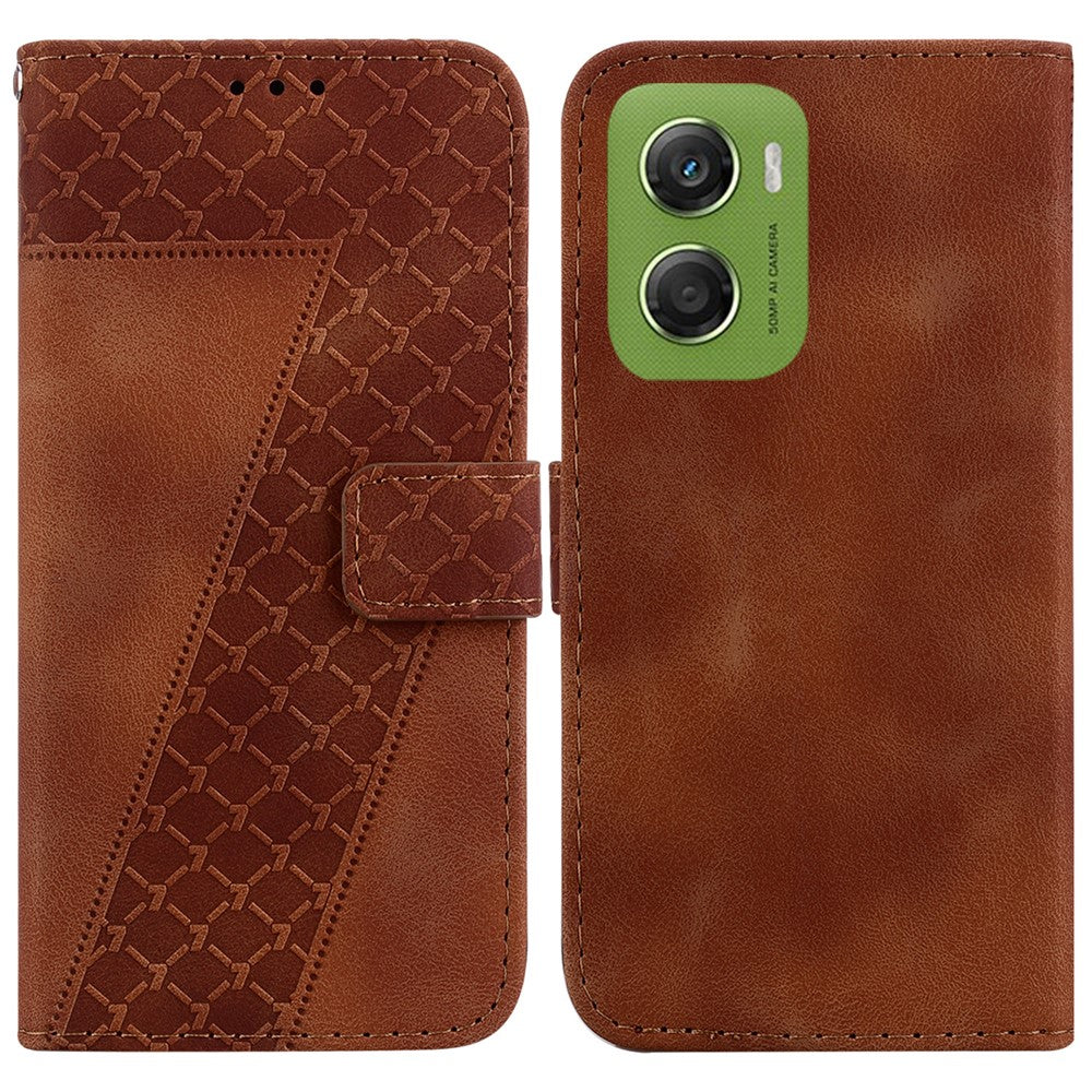 For Motorola Moto G06 4G Stand Case 7-Shaped Pattern Imprint Leather Phone Cover with Strap