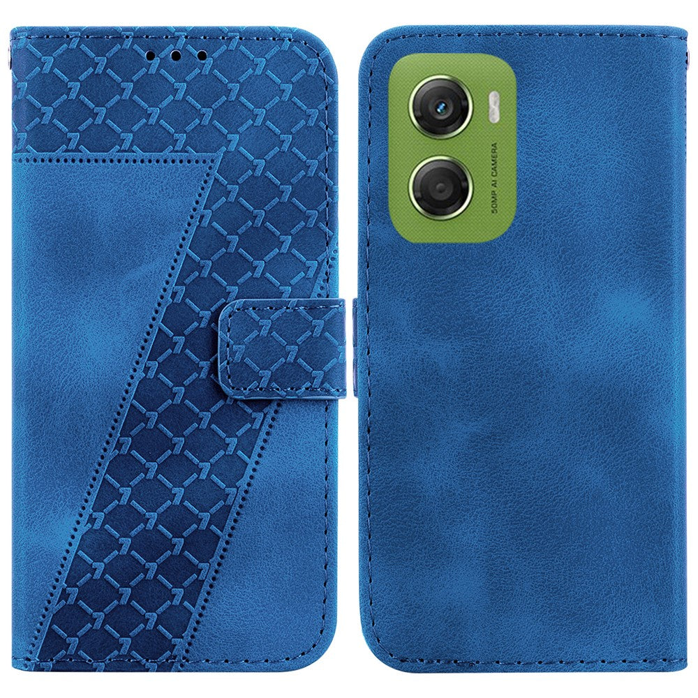 For Motorola Moto G06 4G Stand Case 7-Shaped Pattern Imprint Leather Phone Cover with Strap