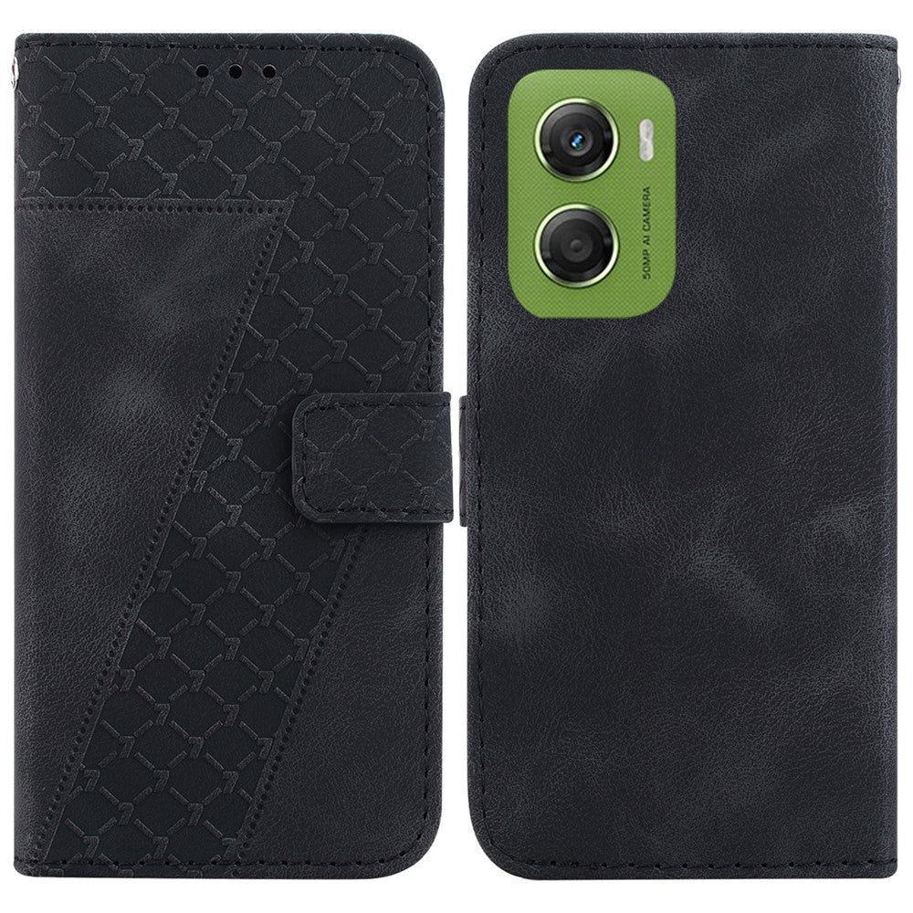 For Motorola Moto G06 4G Stand Case 7-Shaped Pattern Imprint Leather Phone Cover with Strap