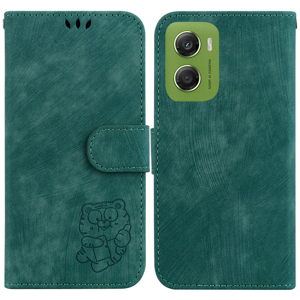 For Motorola Moto G06 4G Wallet Case Tiger Imprint Leather Shockproof Phone Cover with Wrist Strap