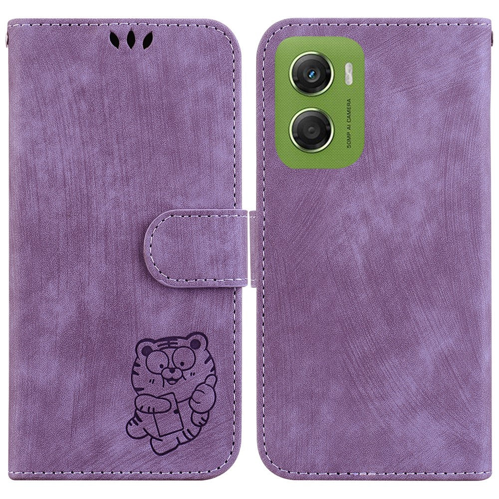 For Motorola Moto G06 4G Wallet Case Tiger Imprint Leather Shockproof Phone Cover with Wrist Strap