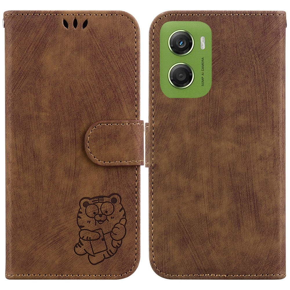 For Motorola Moto G06 4G Wallet Case Tiger Imprint Leather Shockproof Phone Cover with Wrist Strap