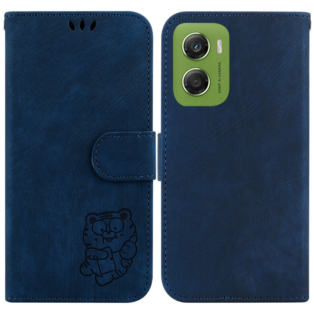 For Motorola Moto G06 4G Wallet Case Tiger Imprint Leather Shockproof Phone Cover with Wrist Strap