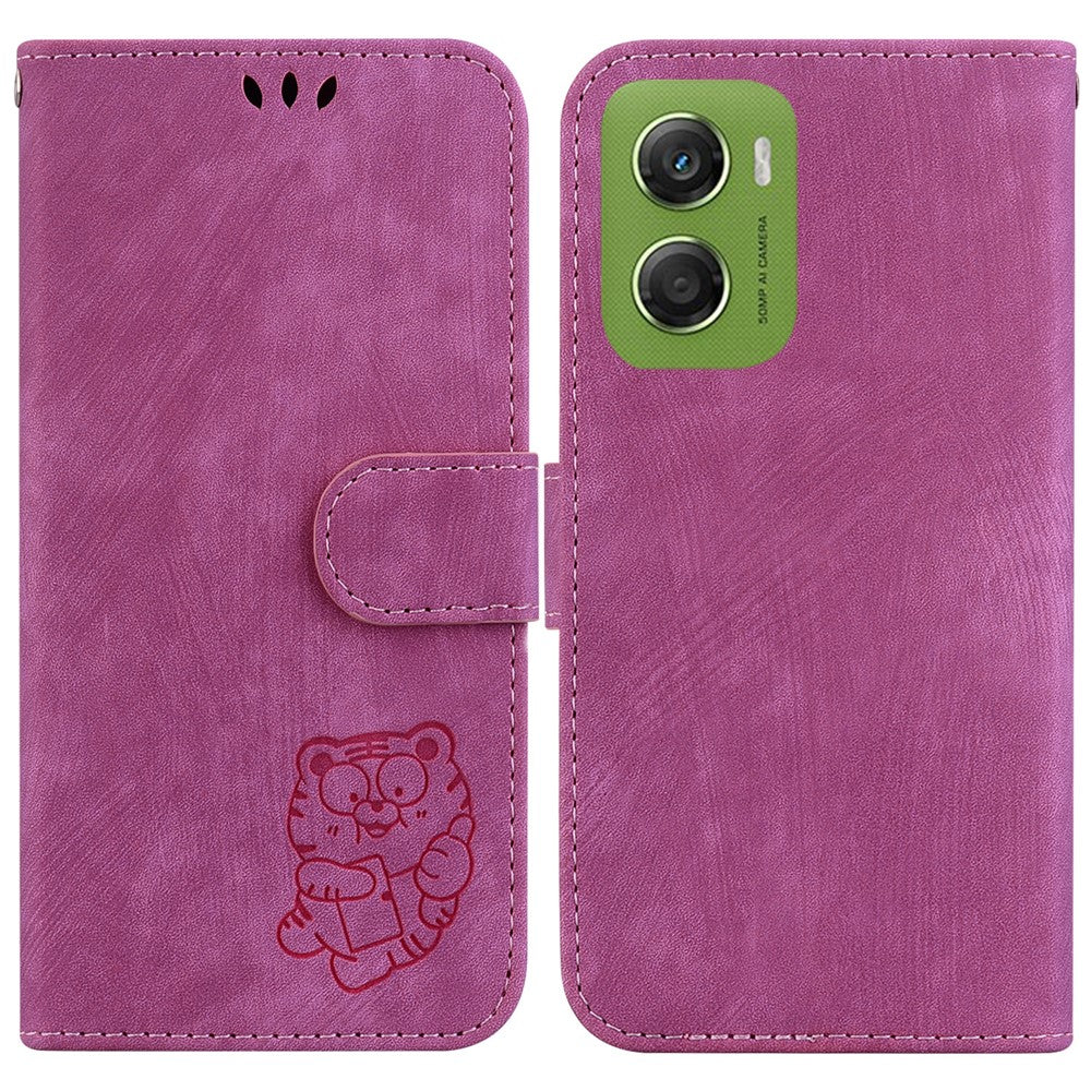 For Motorola Moto G06 4G Wallet Case Tiger Imprint Leather Shockproof Phone Cover with Wrist Strap