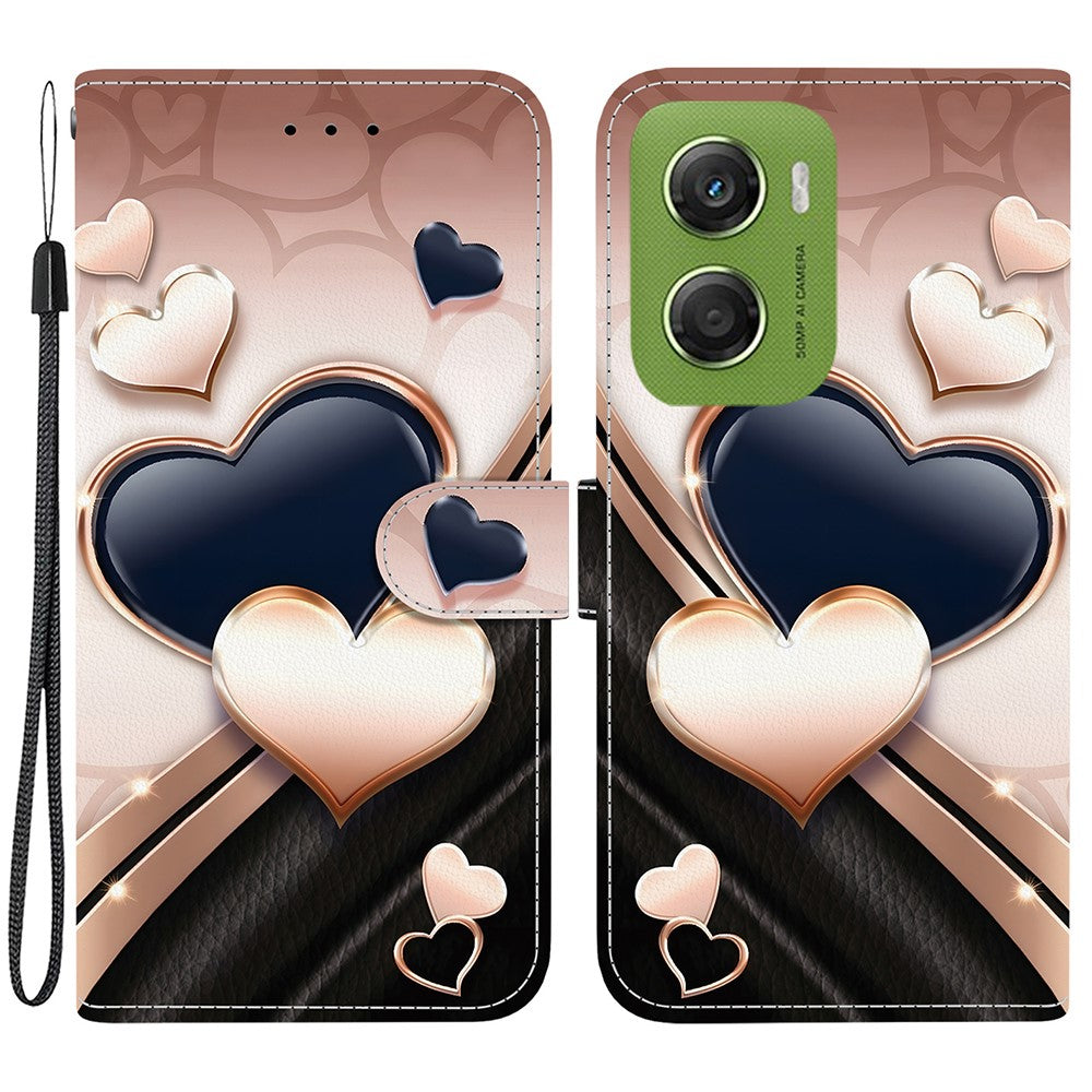 For Motorola Moto G06 4G Leather Case Stand Wallet Pattern Printing Phone Cover with Wrist Strap